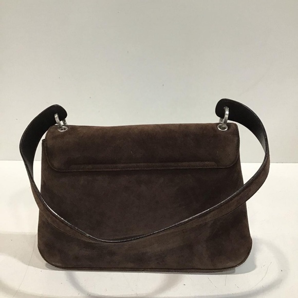 🤎 VTG Salvatore Ferragamo Chocolate Brown Suede Flap Shoulder Bag - Picture 3 of 5